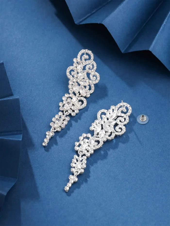 Necklaces Yellow Chimes Crystal Danglers Earrings for Women Silver Earrings for Girls Fashion Women Earrings White Stone Long Dangler Earrings Birthday Gift For Girls Anniversary Gift for Wife Yellow Chimes