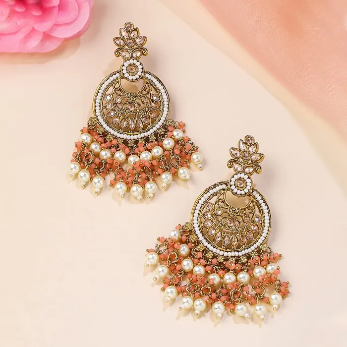 Necklaces Yellow Chimes Earrings for Women and Girls Kundan Chandbali Gold Plated Kundan Studded Beads Drop Chandbali Earrings Birthday Gift for girls and women Anniversary Gift for Wife Yellow Chimes