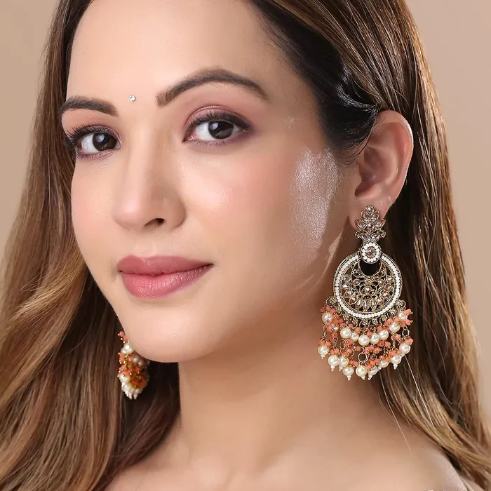 Necklaces Yellow Chimes Earrings for Women and Girls Kundan Chandbali Gold Plated Kundan Studded Beads Drop Chandbali Earrings Birthday Gift for girls and women Anniversary Gift for Wife Yellow Chimes