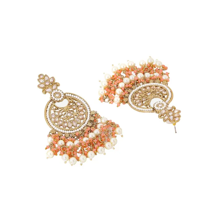 Necklaces Yellow Chimes Earrings for Women and Girls Kundan Chandbali Gold Plated Kundan Studded Beads Drop Chandbali Earrings Birthday Gift for girls and women Anniversary Gift for Wife Yellow Chimes