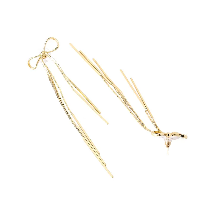 Necklaces Yellow Chimes Earrings For Women Gold Toned Bow Knot Shaped Stud With Linear Chains Hanging Dangler Earrings For Women and Girls Yellow Chimes