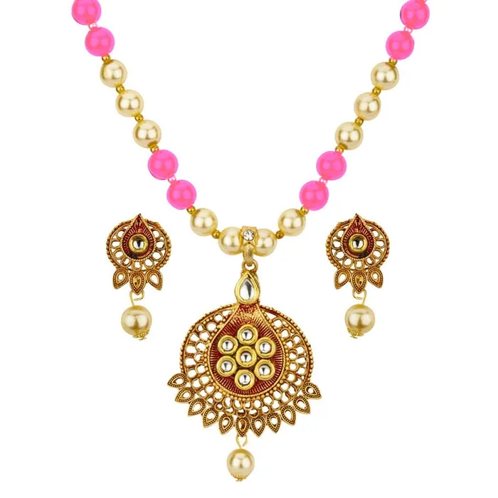 Necklaces Yellow Chimes Exclusive Traditional Pearl Kundan Floral Dfesign Necklace With Drop Earrings For Women Yellow Chimes Necklaces Yellow Chimes Exclusive Traditional Pearl Kundan Floral Dfesign Necklace With Drop Earrings For Women Yellow Chimes