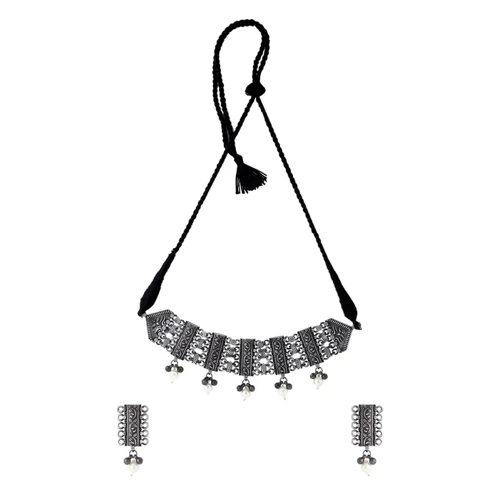 Necklaces Yellow Chimes Jewellery Set for Women and Girls Silver Oxidised Jewellery Set Pearl Drop Designed Choker Necklace Set for Women Birthday Gift For Girls and Women Anniversary Gift for Wife Yellow Chimes