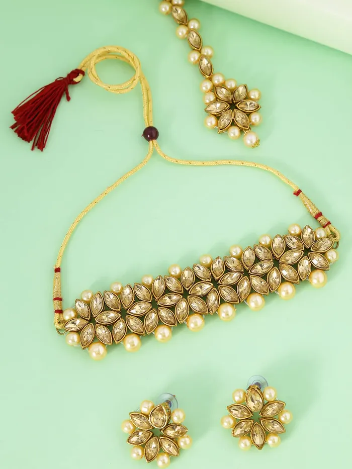 Necklaces Yellow Chimes Jewellery Set for Women and Girls Traditional Golden Kundan Necklaces Set Gold Plated Kundan Set Birthday Gift for girls and women Anniversary Gift for Wife DE 8 Yellow Chimes