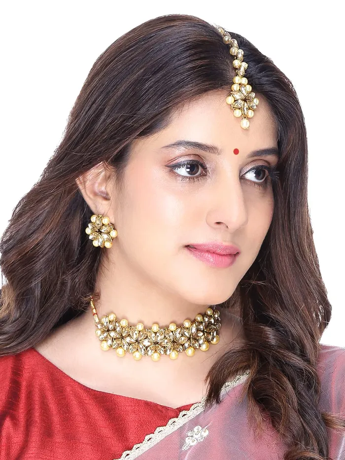 Necklaces Yellow Chimes Jewellery Set for Women and Girls Traditional Golden Kundan Necklaces Set Gold Plated Kundan Set Birthday Gift for girls and women Anniversary Gift for Wife DE 8 Yellow Chimes