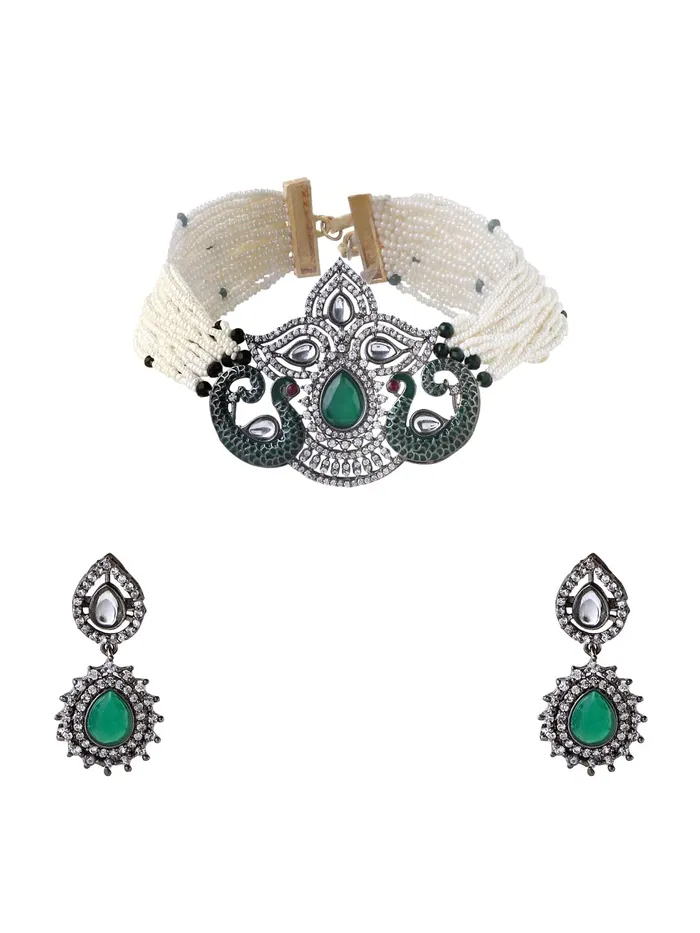 Necklaces Yellow Chimes Kundan Jewellery Set for Women Ethnic Artificial Beads Green Peacock Traditional Choker Necklace Set for Women and Girls Yellow Chimes Necklaces Yellow Chimes Kundan Jewellery Set for Women Ethnic Artificial Beads Green Peacock Traditional Choker Necklace Set for Women and Girls Yellow Chimes