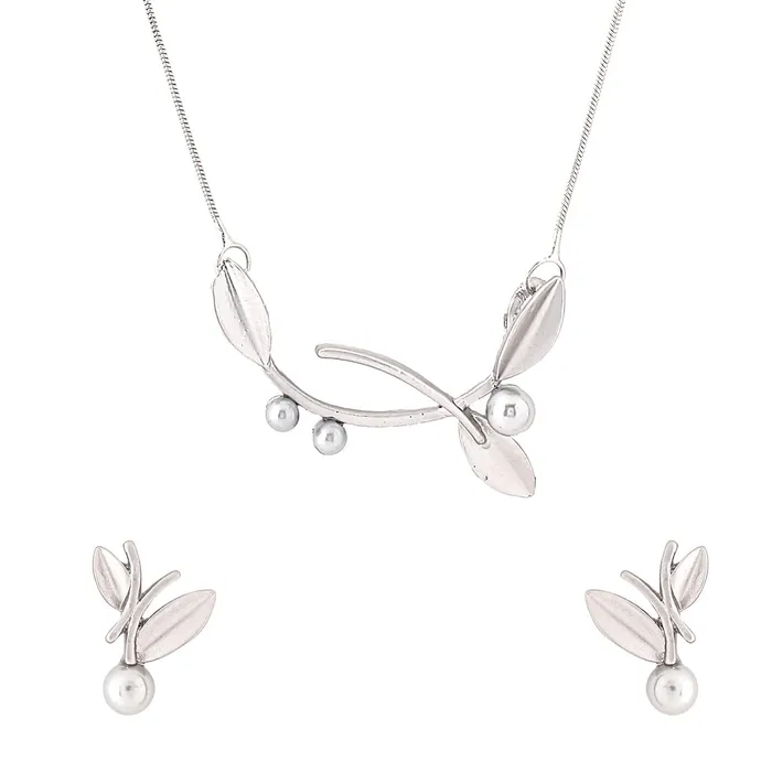 Necklaces Yellow Chimes Necklace Set For Women Silver Plated Leaf Designed Neck Chain With Leaf Designed Earring For Women and Girls Yellow Chimes Necklaces Yellow Chimes Necklace Set For Women Silver Plated Leaf Designed Neck Chain With Leaf Designed Earring For Women and Girls Yellow Chimes