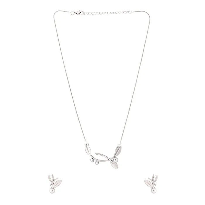Necklaces Yellow Chimes Necklace Set For Women Silver Plated Leaf Designed Neck Chain With Leaf Designed Earring For Women and Girls Yellow Chimes