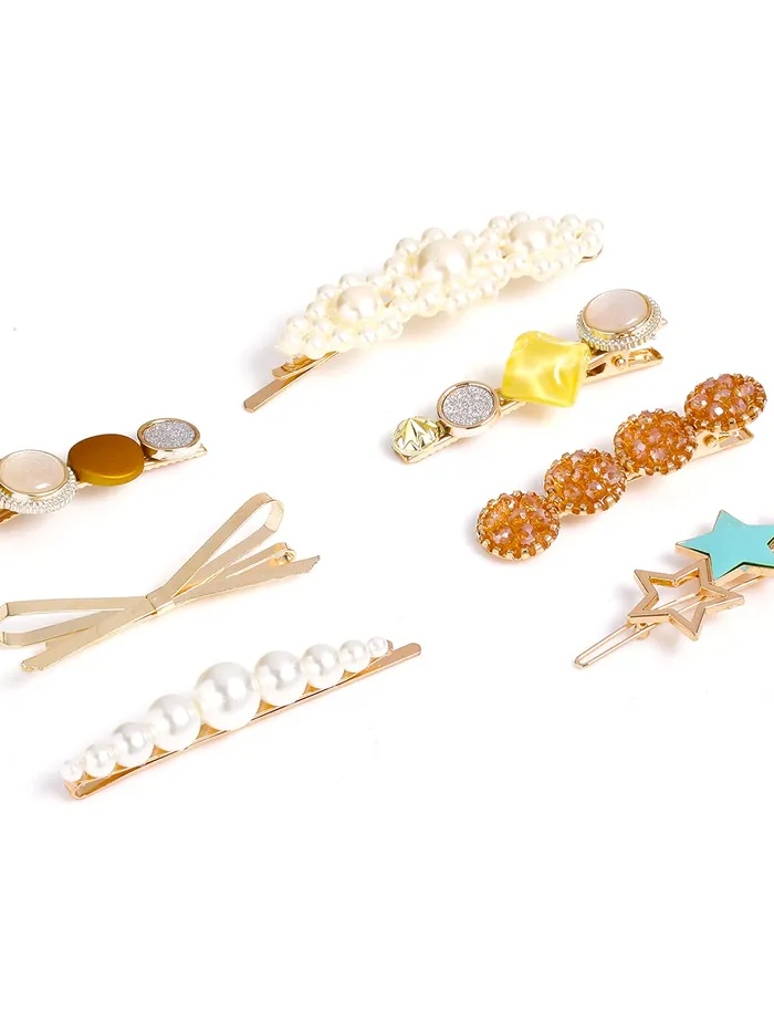 Necklaces Yellow Chimes Yellow Chimes 7 pcs Fine Quality Stylish Hair Clips Fashion Hair Accessories for Women Girls Pack of 7 MultiColor Medium YCHACLWM047MC