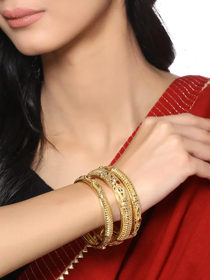 Necklaces Yellow Chimes Yellow Chimes Bangles for Women Gold Toned Red Crsytal Studded Traditional Designed Set of 3 Pcs Bangles for Women and Girls