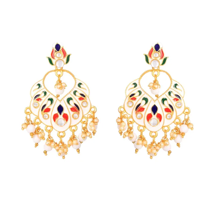 Necklaces Yellow Chimes Yellow Chimes Beautifully Enamelled Stylish Gold Plated Meenakari Chandbali Earrings for Women and Girls Necklaces Yellow Chimes Yellow Chimes Beautifully Enamelled Stylish Gold Plated Meenakari Chandbali Earrings for Women and Girls