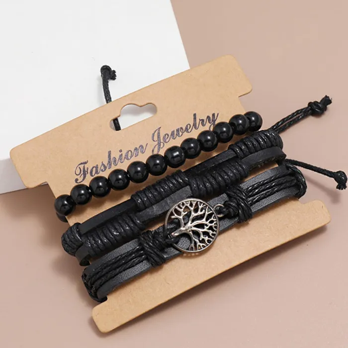 Necklaces Yellow Chimes Yellow Chimes Bracelets for Men and Boys Combo of Black Multilayered Leather Bracelet Birthday Gift for Men and Boys Anniversary Gift for Husband