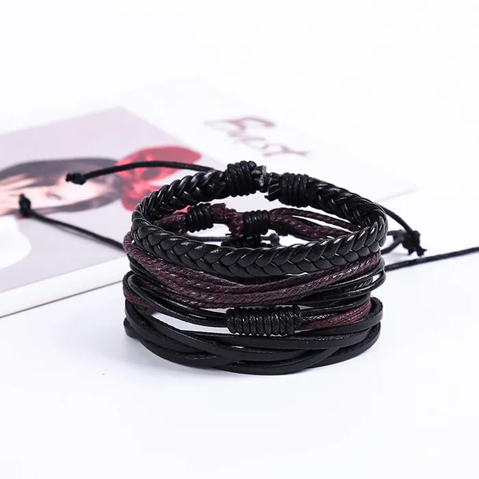 Necklaces Yellow Chimes Yellow Chimes Bracelets for Men and Boys Combo of Black Multilayered Leather Bracelet Birthday Gift for Men and Boys Anniversary Gift for Husband
