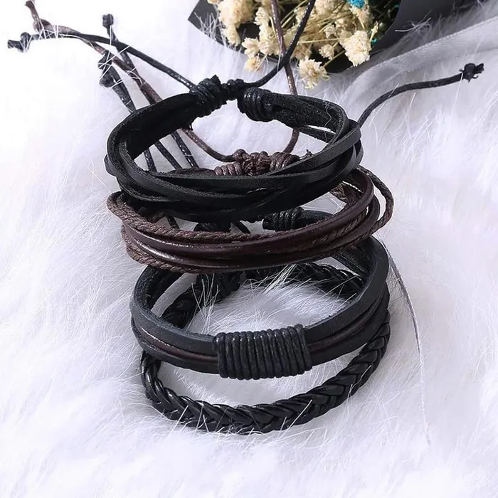 Necklaces Yellow Chimes Yellow Chimes Bracelets for Men and Boys Combo of Black Multilayered Leather Bracelet Birthday Gift for Men and Boys Anniversary Gift for Husband