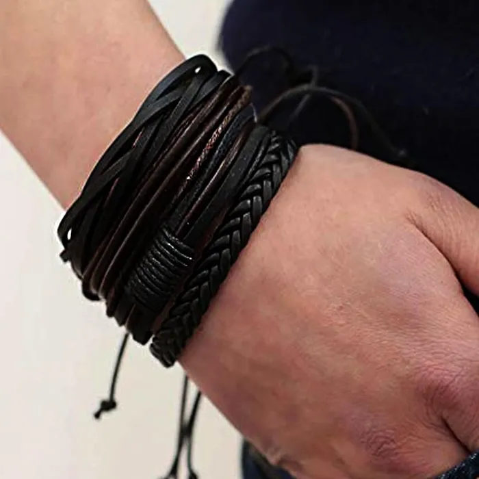 Necklaces Yellow Chimes Yellow Chimes Bracelets for Men and Boys Combo of Black Multilayered Leather Bracelet Birthday Gift for Men and Boys Anniversary Gift for Husband