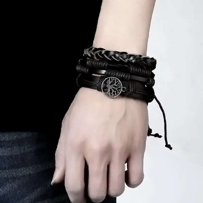 Necklaces Yellow Chimes Yellow Chimes Bracelets for Men and Boys Combo of Black Multilayered Leather Bracelet Birthday Gift for Men and Boys Anniversary Gift for Husband