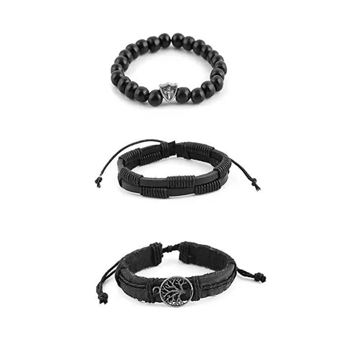 Necklaces Yellow Chimes Yellow Chimes Bracelets for Men and Boys Combo of Black Multilayered Leather Bracelet Birthday Gift for Men and Boys Anniversary Gift for Husband