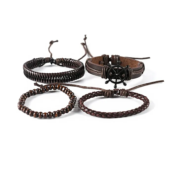 Necklaces Yellow Chimes Yellow Chimes Bracelets for Men and Boys Leather Bracelet Set for Men Multi Layered Leather Wrap Wrist Bracelet Birthday Gift for Men Boys Anniversary Gift for Husband Design 15