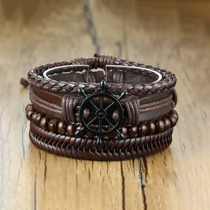 Necklaces Yellow Chimes Yellow Chimes Bracelets for Men and Boys Leather Bracelet Set for Men Multi Layered Leather Wrap Wrist Bracelet Birthday Gift for Men Boys Anniversary Gift for Husband Design 15
