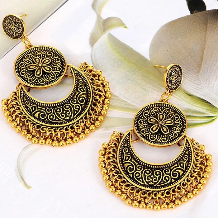 Necklaces Yellow Chimes Yellow Chimes Chandbali Earrings for Women Tribal Muse Collection Oxidised Golden Chand bali Earrings For Women and Girls