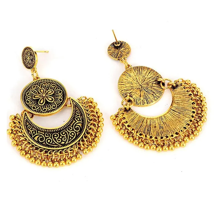 Necklaces Yellow Chimes Yellow Chimes Chandbali Earrings for Women Tribal Muse Collection Oxidised Golden Chand bali Earrings For Women and Girls