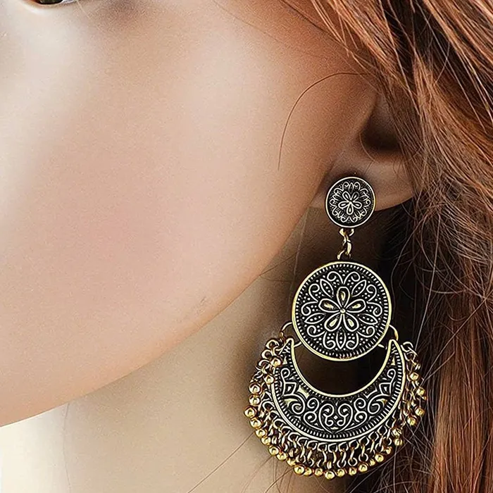 Necklaces Yellow Chimes Yellow Chimes Chandbali Earrings for Women Tribal Muse Collection Oxidised Golden Chand bali Earrings For Women and Girls