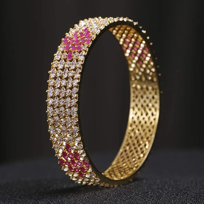 Necklaces Yellow Chimes Yellow Chimes Classic Design Pink ADAmerican Diamond Studded 18k Gold Plated Handcrafted 1 PCs Broad Bangle for Women Girls 26