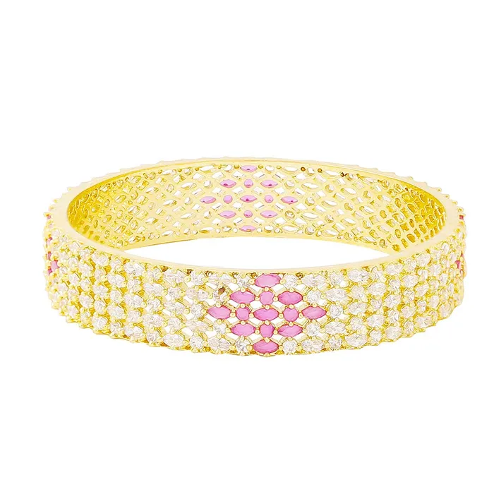 Necklaces Yellow Chimes Yellow Chimes Classic Design Pink ADAmerican Diamond Studded 18k Gold Plated Handcrafted 1 PCs Broad Bangle for Women Girls 26