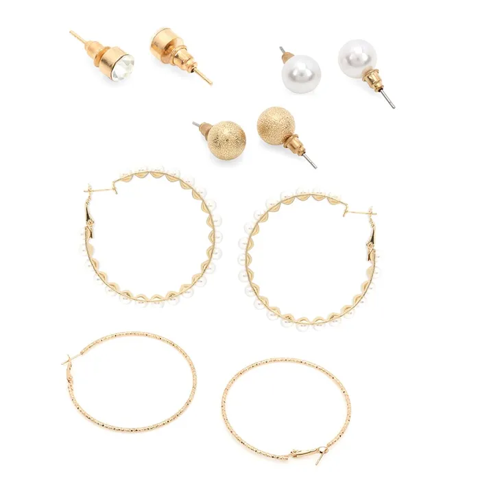 Necklaces Yellow Chimes Yellow Chimes Earrings for Women and Girls Fashion White Pearl Hoops Set Gold Plated Combo of 12 Pairs Stud Hoop Earring Set Birthday Gift for girls and women Anniversary Gift for Wife