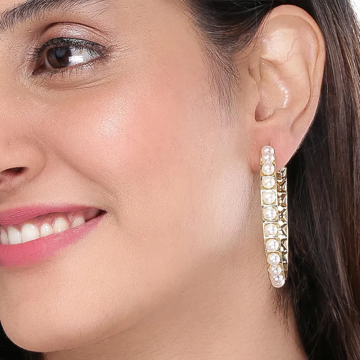 Necklaces Yellow Chimes Yellow Chimes Earrings for Women and Girls Fashion White Pearl Hoops Set Gold Plated Combo of 12 Pairs Stud Hoop Earring Set Birthday Gift for girls and women Anniversary Gift for Wife
