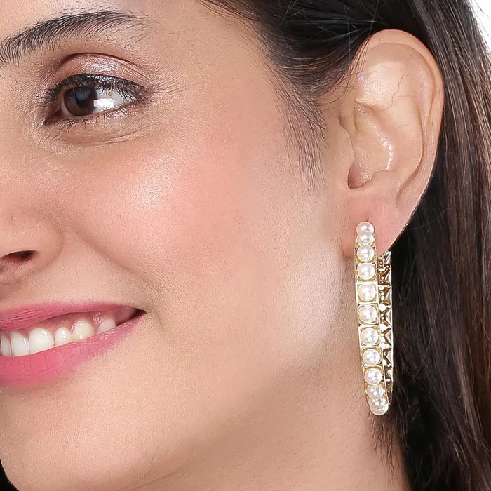 Necklaces Yellow Chimes Yellow Chimes Earrings for Women and Girls Fashion White Pearl Hoops Set Gold Plated Combo of 12 Pairs Stud Hoop Earring Set Birthday Gift for girls and women Anniversary Gift for Wife