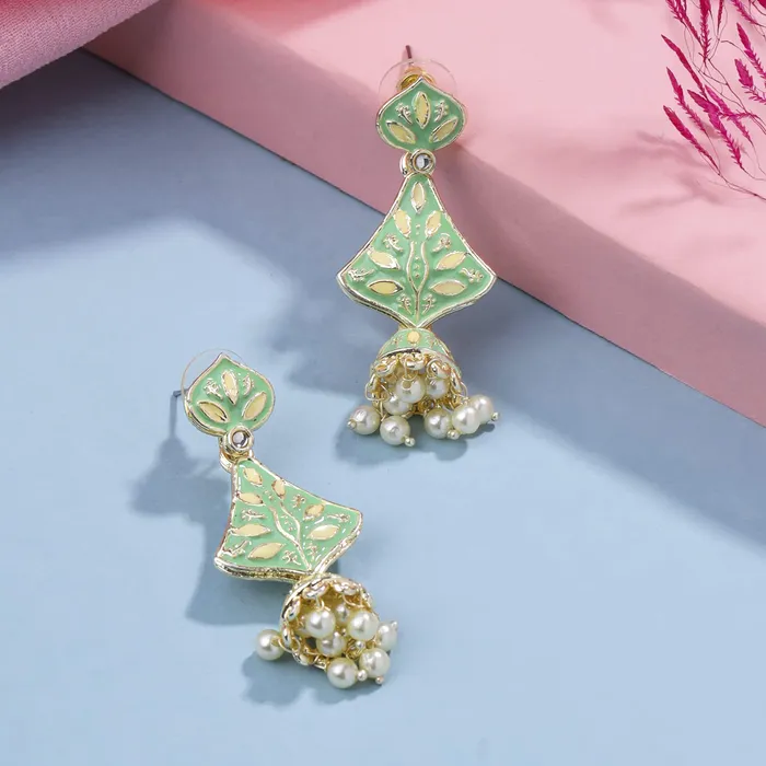 Necklaces Yellow Chimes Yellow Chimes Earrings for Women and Girls Meenakari Jhumka Silver Tone Green Meenakari Jhumki Earrings Birthday Gift for girls and women Anniversary Gift for Wife
