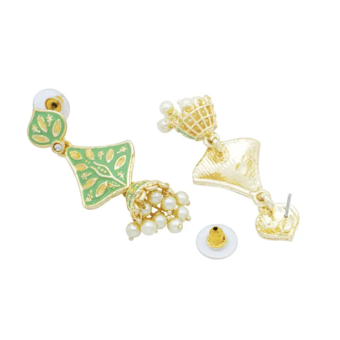 Necklaces Yellow Chimes Yellow Chimes Earrings for Women and Girls Meenakari Jhumka Silver Tone Green Meenakari Jhumki Earrings Birthday Gift for girls and women Anniversary Gift for Wife