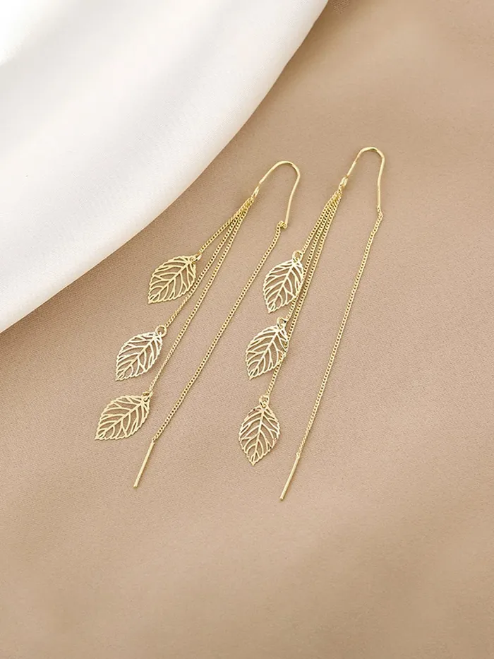 Necklaces Yellow Chimes Yellow Chimes Earrings For Women Gold Tone Chain With Leaf Hanging Dangle Earrings For Women and Girls