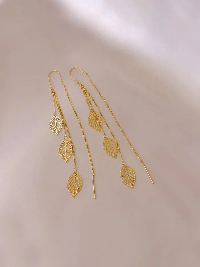 Necklaces Yellow Chimes Yellow Chimes Earrings For Women Gold Tone Chain With Leaf Hanging Dangle Earrings For Women and Girls