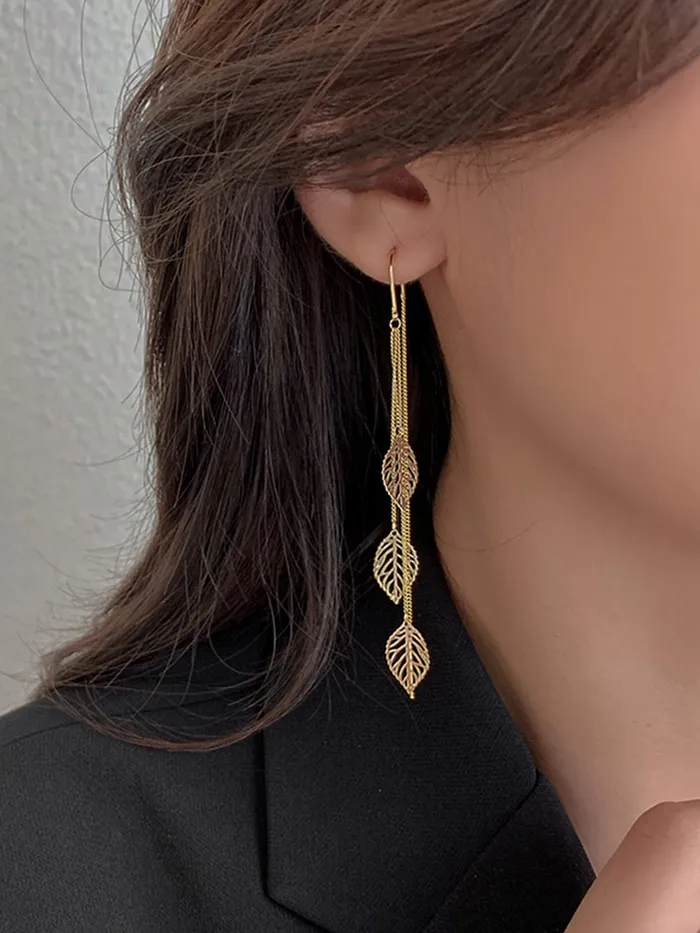 Necklaces Yellow Chimes Yellow Chimes Earrings For Women Gold Tone Chain With Leaf Hanging Dangle Earrings For Women and Girls
