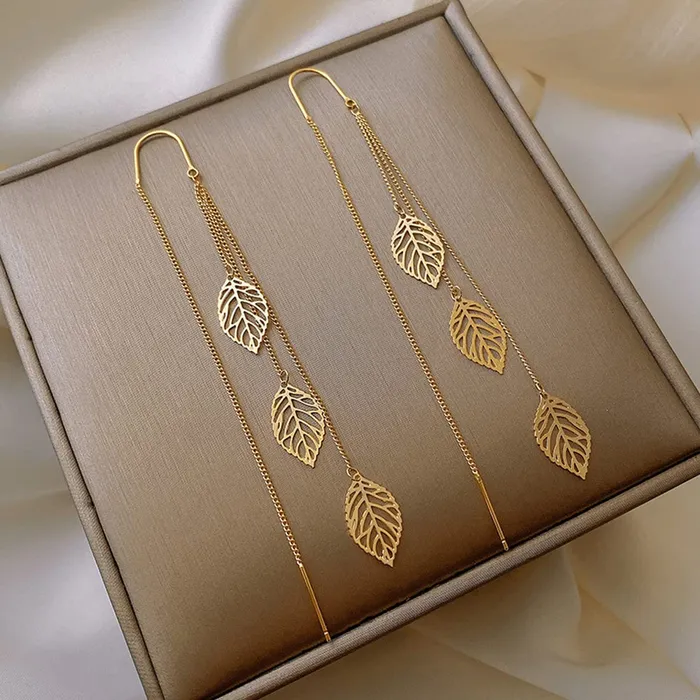 Necklaces Yellow Chimes Yellow Chimes Earrings For Women Gold Tone Chain With Leaf Hanging Dangle Earrings For Women and Girls