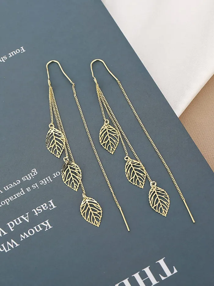 Necklaces Yellow Chimes Yellow Chimes Earrings For Women Gold Tone Chain With Leaf Hanging Dangle Earrings For Women and Girls