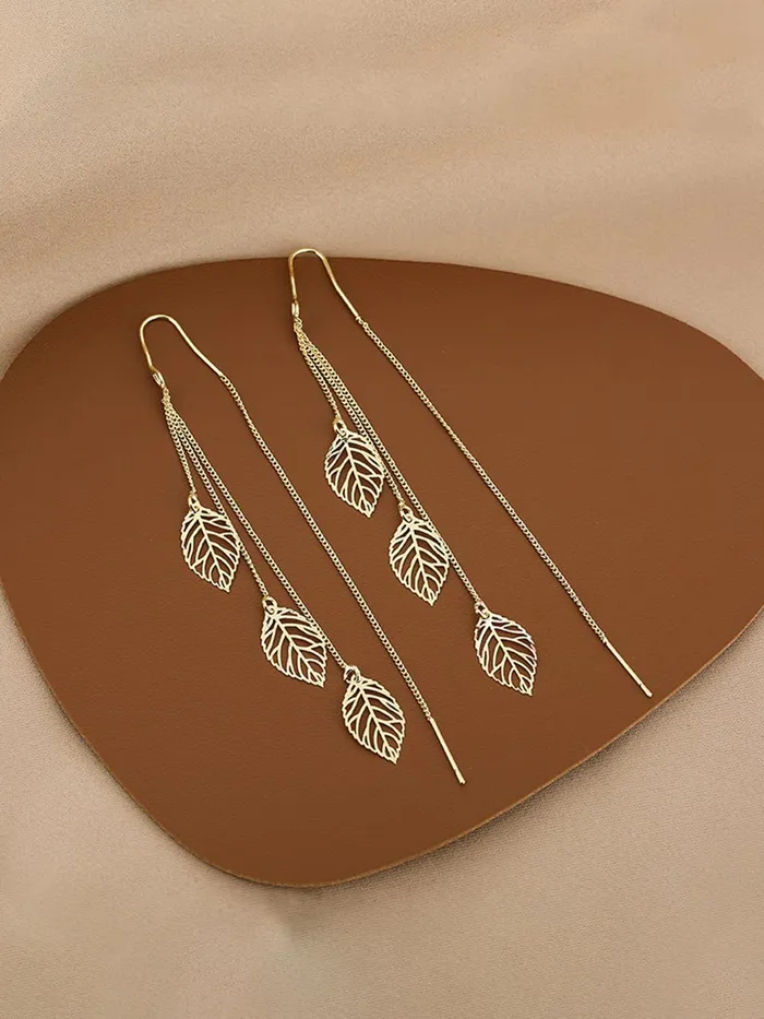 Necklaces Yellow Chimes Yellow Chimes Earrings For Women Gold Tone Chain With Leaf Hanging Dangle Earrings For Women and Girls