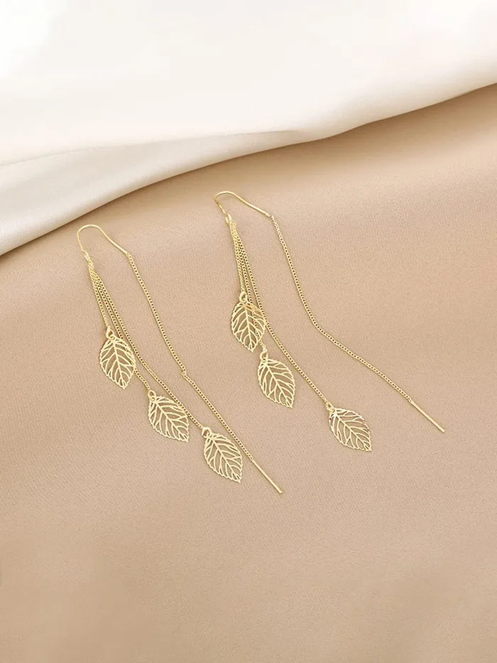 Necklaces Yellow Chimes Yellow Chimes Earrings For Women Gold Tone Chain With Leaf Hanging Dangle Earrings For Women and Girls