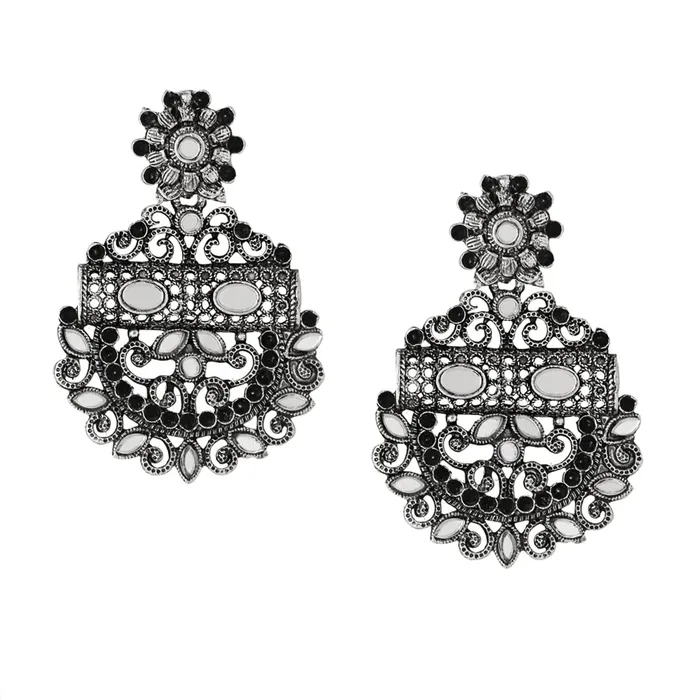 Necklaces Yellow Chimes Yellow Chimes Earrings For Women Silver Toned Mirror Studded Chandbali Earrings For Women and Girls Necklaces Yellow Chimes Yellow Chimes Earrings For Women Silver Toned Mirror Studded Chandbali Earrings For Women and Girls