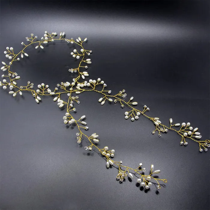 Necklaces Yellow Chimes Yellow Chimes Hair Vines for Girls Bridal Crown Pearl Hair Vine for Women GoldToned Floral Hair Vine Tiara Hair Accessories Wedding Jewellery for Girls and Women