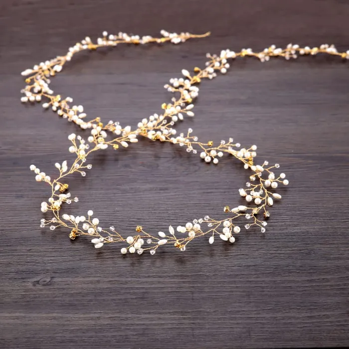 Necklaces Yellow Chimes Yellow Chimes Hair Vines for Girls Bridal Crown Pearl Hair Vine for Women GoldToned Floral Hair Vine Tiara Hair Accessories Wedding Jewellery for Girls and Women