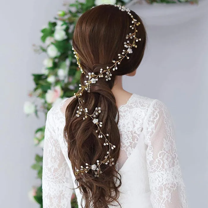 Necklaces Yellow Chimes Yellow Chimes Hair Vines for Girls Bridal Crown Pearl Hair Vine for Women GoldToned Floral Hair Vine Tiara Hair Accessories Wedding Jewellery for Girls and Women