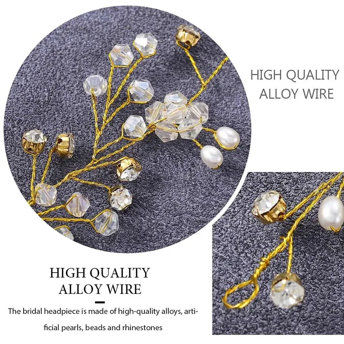 Necklaces Yellow Chimes Yellow Chimes Hair Vines for Girls Bridal Crown Pearl Hair Vine for Women GoldToned Floral Hair Vine Tiara Hair Accessories Wedding Jewellery for Girls and Women