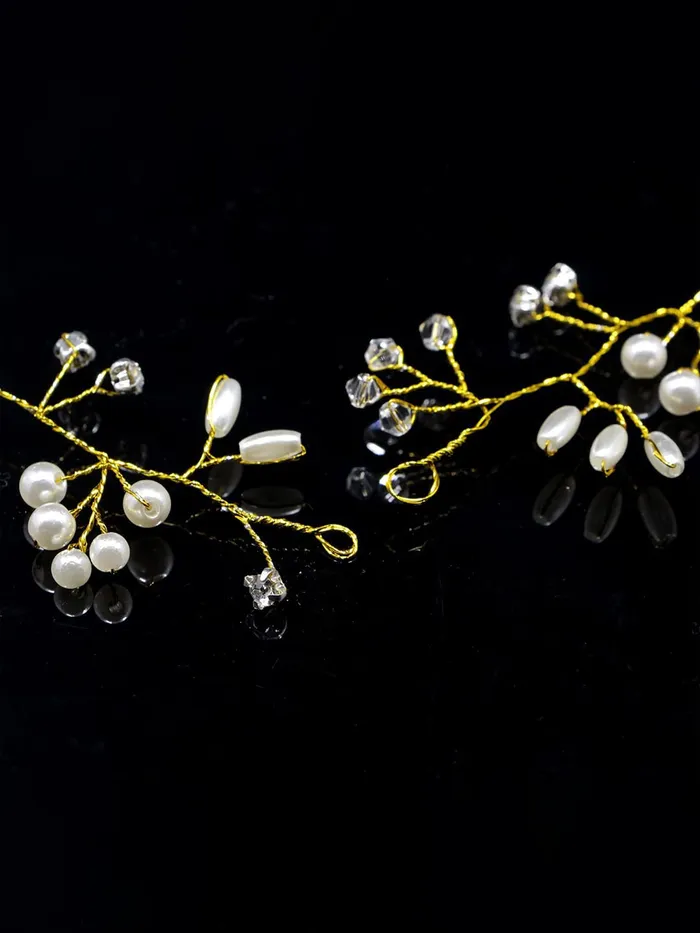 Necklaces Yellow Chimes Yellow Chimes Hair Vines for Girls Bridal Crown Pearl Hair Vine for Women GoldToned Floral Hair Vine Tiara Hair Accessories Wedding Jewellery for Girls and Women