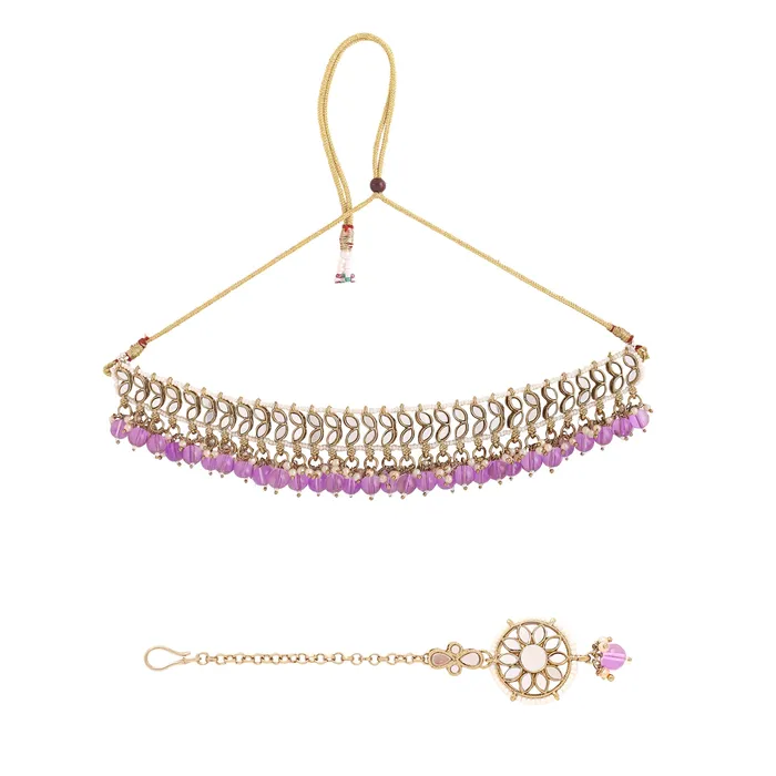 Necklaces Yellow Chimes Yellow Chimes Jewellery Set for Women and Girls Beads Necklace Set for Women Gold Tone Purple Beads Beaded Choker Necklace Set Birthday Gift for girls and women Anniversary Gift for Wife