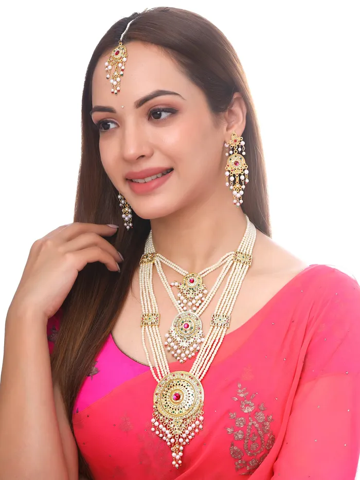 Necklaces Yellow Chimes Yellow Chimes Jewellery Set for Women and Girls Traditional White Beads Necklace Set for Women Gold Plated Beads Necklace Set Birthday Gift for girls and women Anniversary Gift for Wife