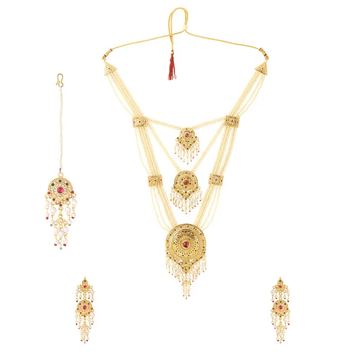 Necklaces Yellow Chimes Yellow Chimes Jewellery Set for Women and Girls Traditional White Beads Necklace Set for Women Gold Plated Beads Necklace Set Birthday Gift for girls and women Anniversary Gift for Wife