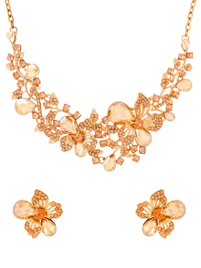 Necklaces Yellow Chimes Yellow Chimes Jewellery Set For Women Rose Gold Plated Floral Designed Crystal Necklace Set For Women and Girls Necklaces Yellow Chimes Yellow Chimes Jewellery Set For Women Rose Gold Plated Floral Designed Crystal Necklace Set For Women and Girls